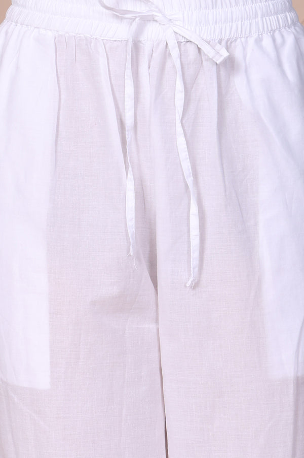 White Solid Pure Cotton Ankle Length Relaxed Fit Harem Pantss