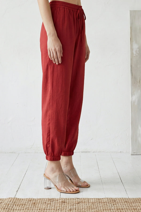 Elleven Women's Red Solid Rayon Blend Ankle Length Harem Pants