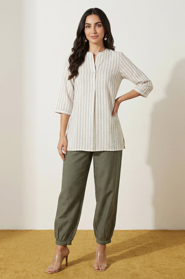 Elleven Women's Olive Solid Rayon Ankle Length Harem Pants