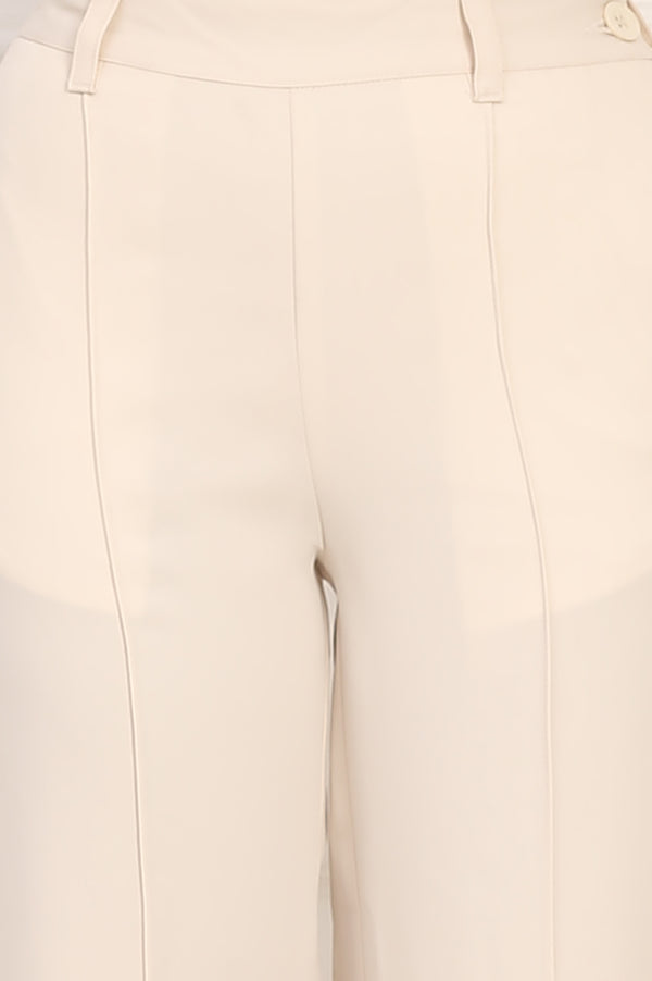 Elleven Women's Beige Solid Straight Woven Pant Pant with YKK Zipper