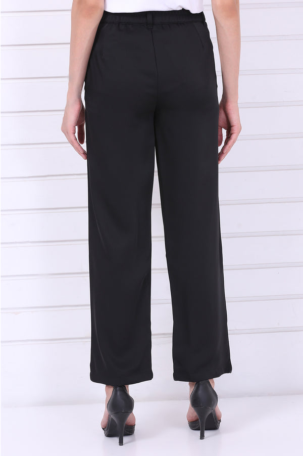 Elleven Women's Black Solid Straight Parallel Pants with YKK Zipper