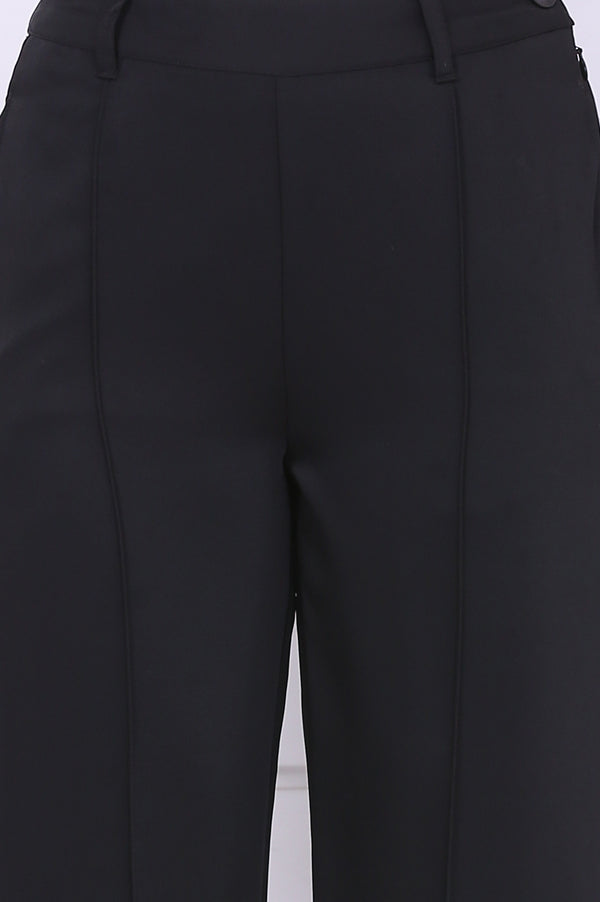 Elleven Women's Black Solid Straight Parallel Pants with YKK Zipper