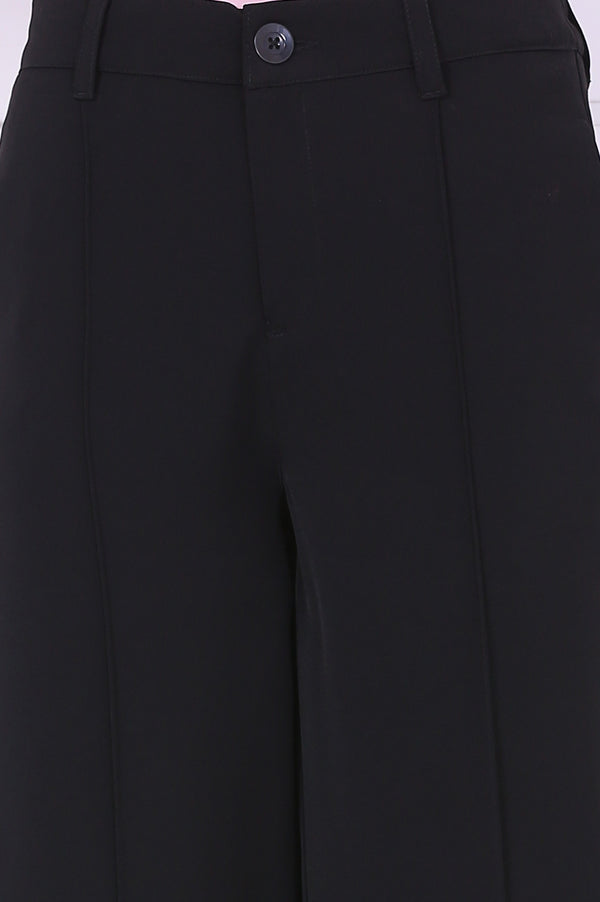 Elleven Women's Black Solid Calf Length Culottes with YKK Zipper