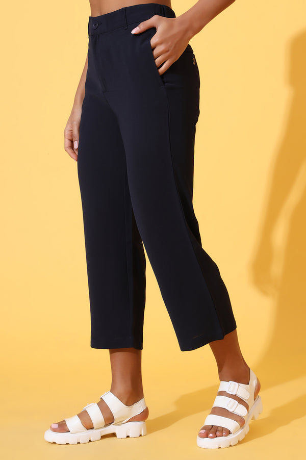 Elleven Women's Navy Blue Solid Straight Western Culottes with YKK Zipper