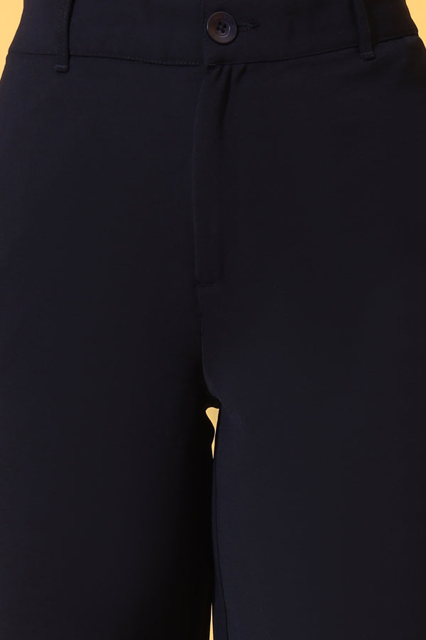 Elleven Women's Navy Blue Solid Straight Western Culottes with YKK Zipper