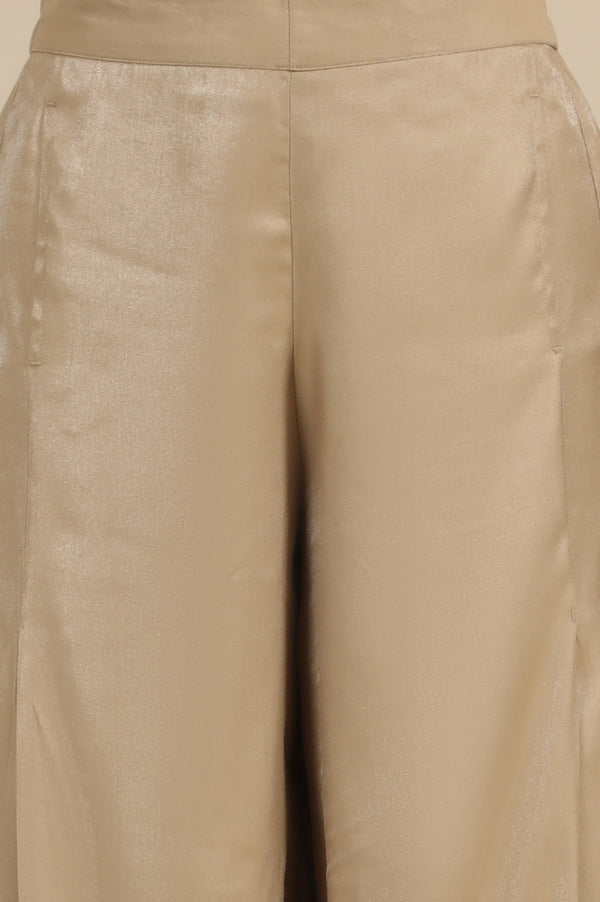 Elleven Women's Gold Solid Flared Rayon Palazzo With Pleated Detail