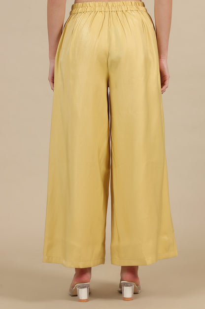 Yellow Solid Flared Rayon Palazzo With Pleats