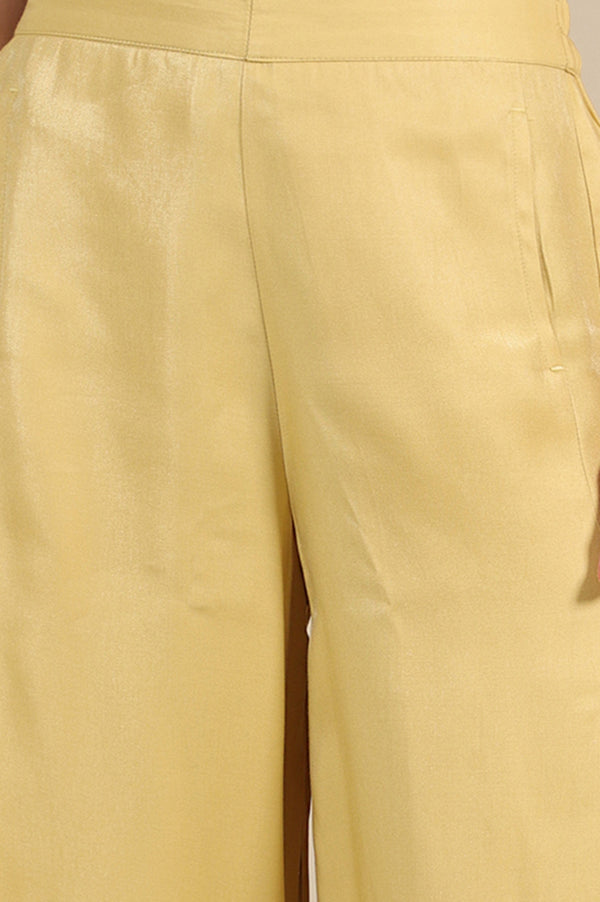 Elleven Women's Yellow Solid Flared Rayon Palazzo With Pleats