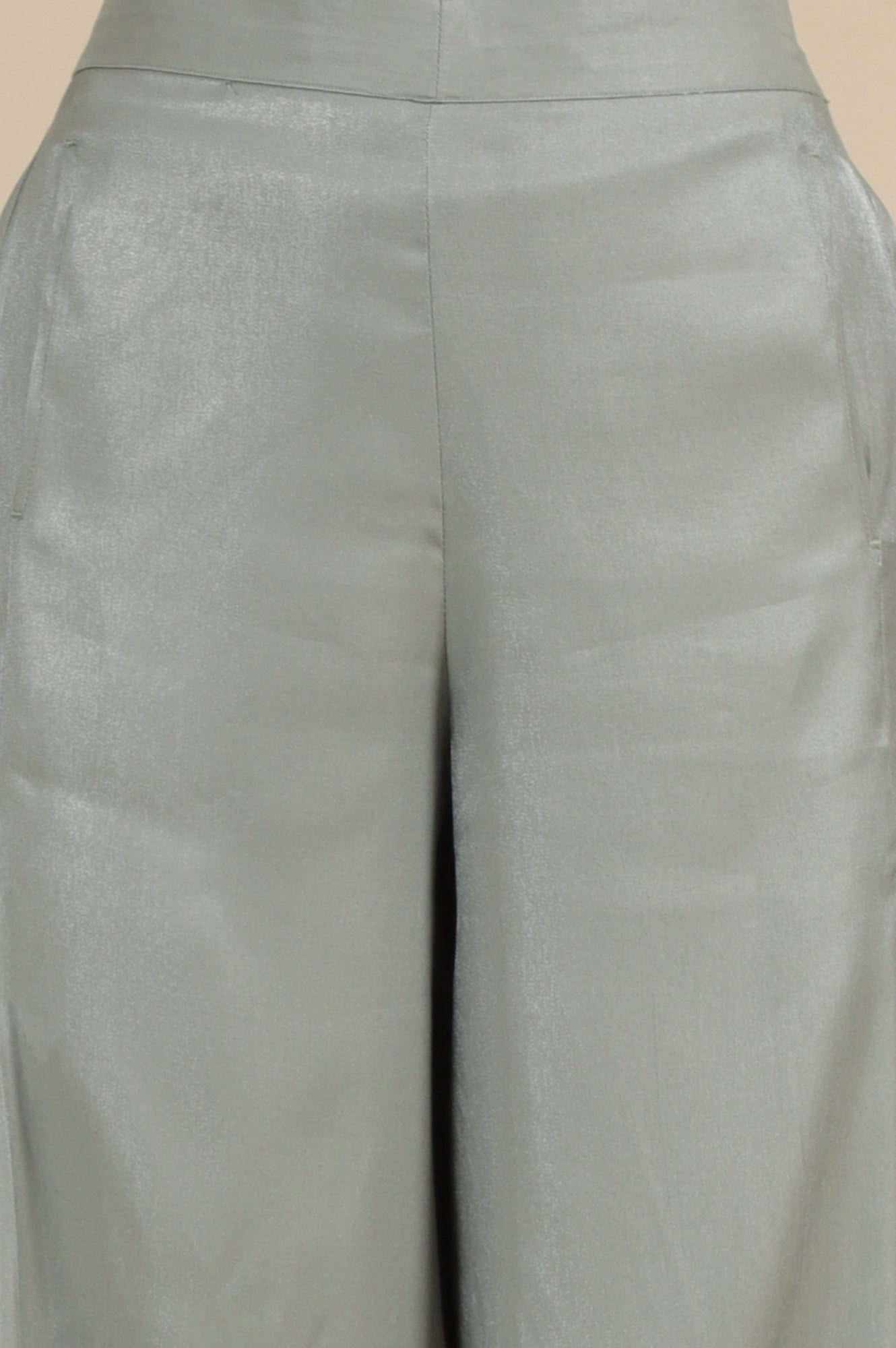 Grey Solid Flared Rayon Palazzo With Pleated Detail