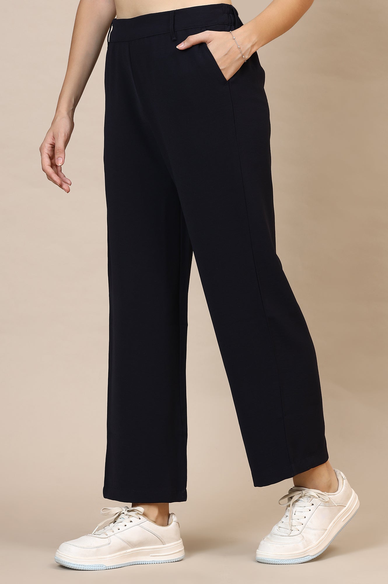 Navy Blue Solid Straight Western Wear Palazzo Pants