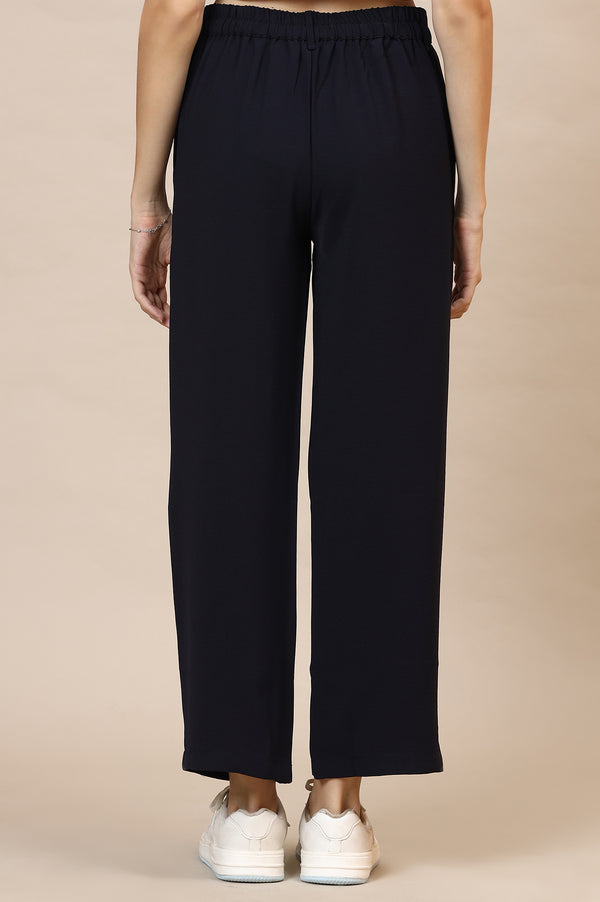 Elleven Women's Navy Blue Solid Straight Western Wear Palazzo Pants