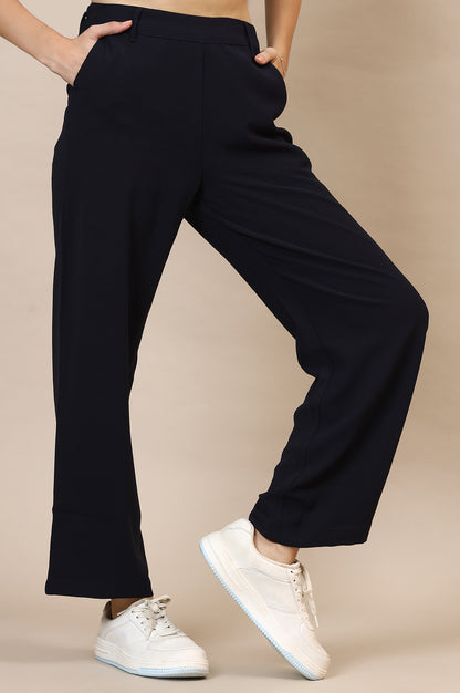 Navy Blue Solid Straight Western Wear Palazzo Pants