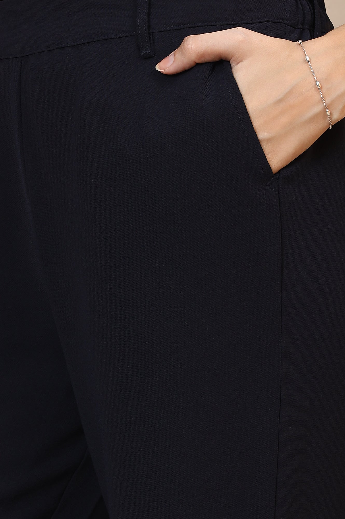 Navy Blue Solid Straight Western Wear Palazzo Pants