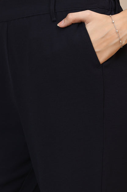 Navy Blue Solid Straight Western Wear Palazzo Pants