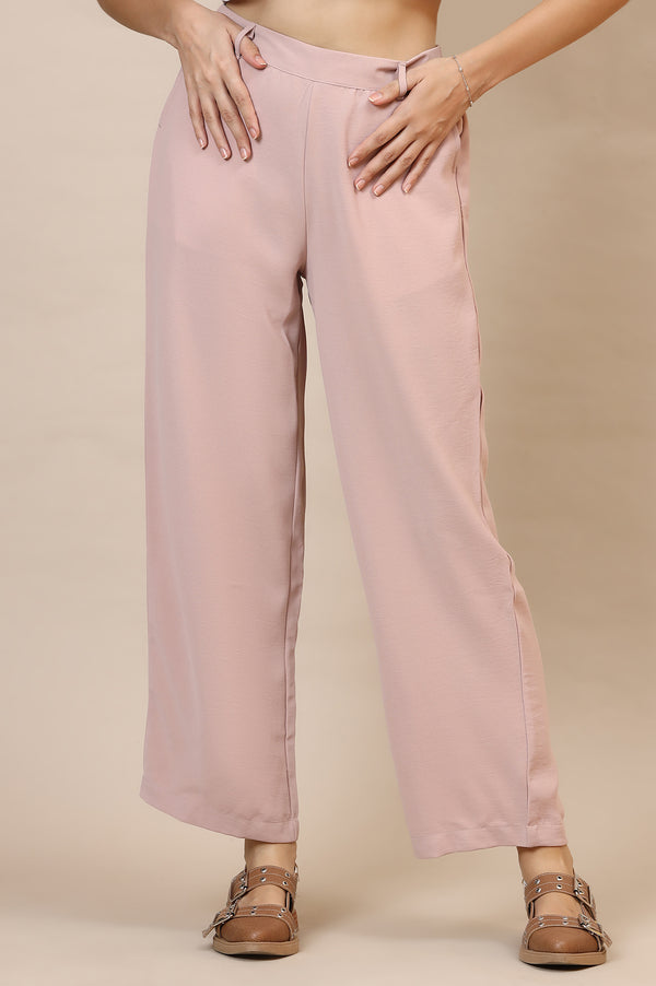 Elleven Women's Pink Solid Straight Fit Woven Palazzo With Elasticated Waist