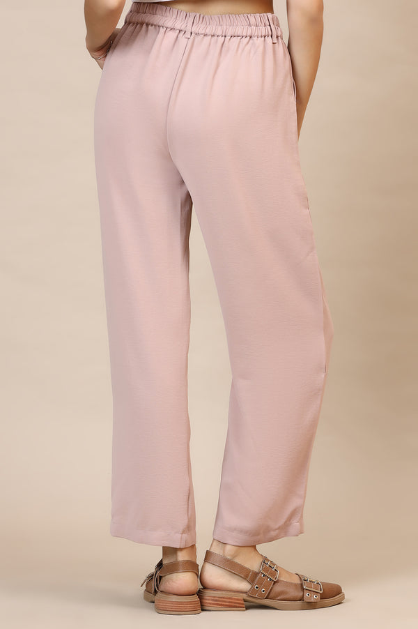 Elleven Women's Pink Solid Straight Fit Woven Palazzo With Elasticated Waist
