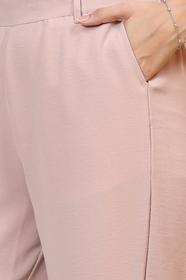Elleven Women's Pink Solid Straight Fit Woven Palazzo With Elasticated Waist