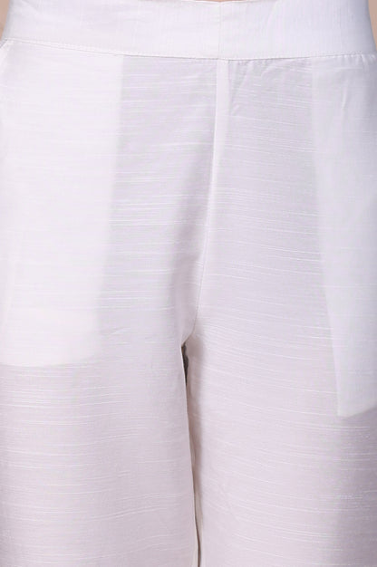 White Solid Mid Rise Ankle Length Slim Fit Trouser