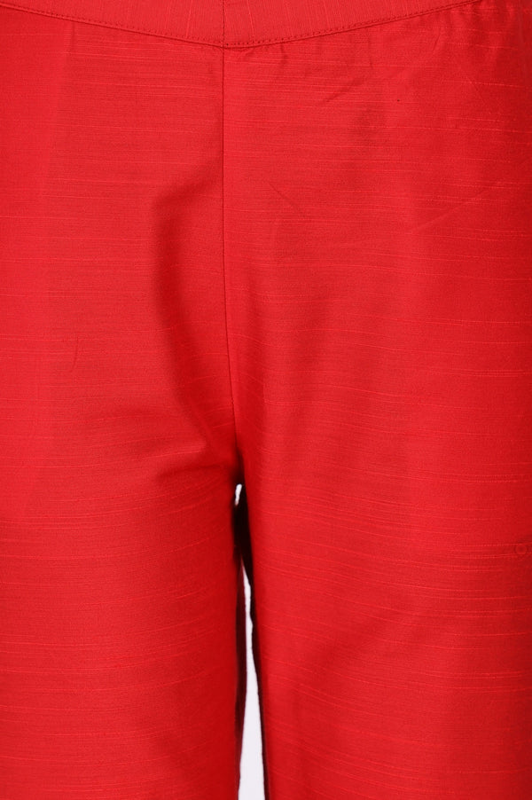 Elleven Women's Red Solid Slim Fit Ankle Length Trousers
