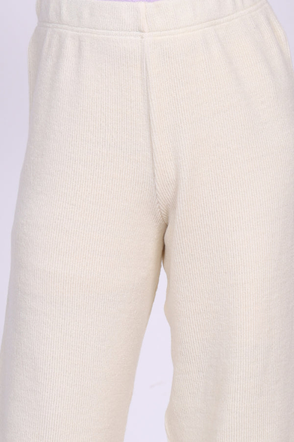 Elleven Women's Off White Solid Acrylic Wide Leg High Rise Palazzo