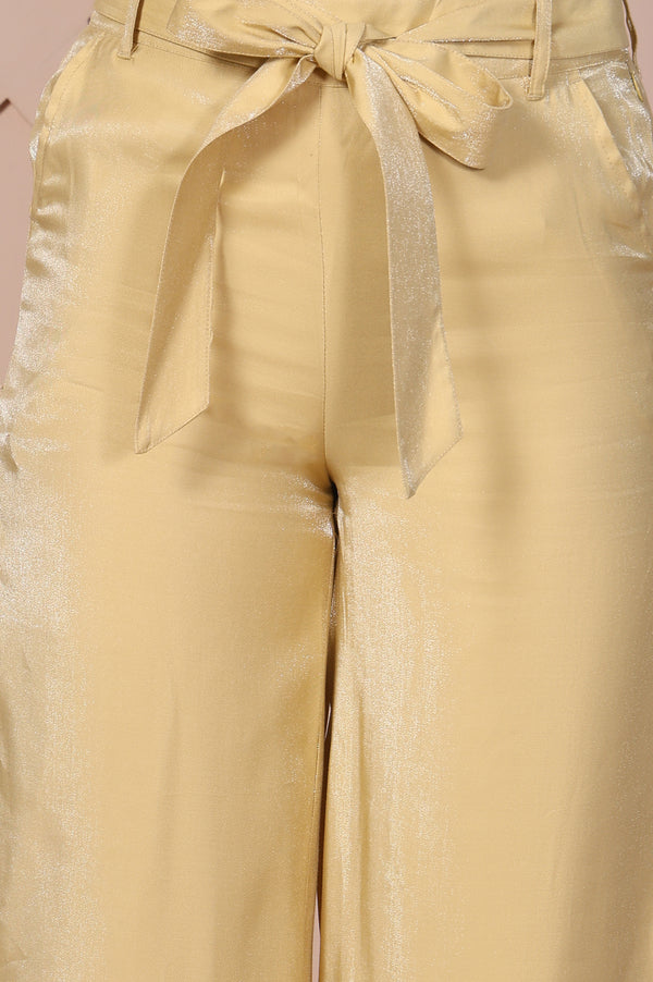 Elleven Women's Yellow Solid High Rise Floor Length Relaxed Fit Pants