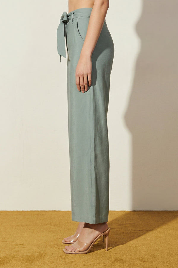 Elleven Women's Slate Grey Yarn Dyed Solid Rayon Wide Leg High Rise Trousers