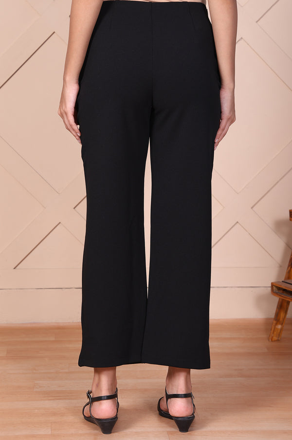 Elleven Women's Black Solid Wide-Leg Trouser