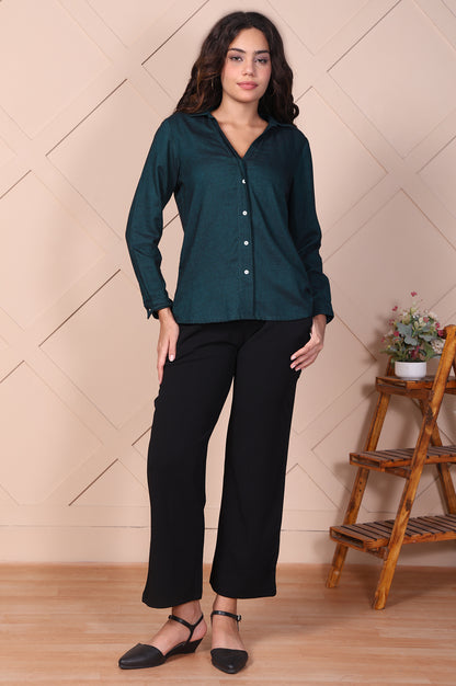 Black Solid Wide-Leg Trouser