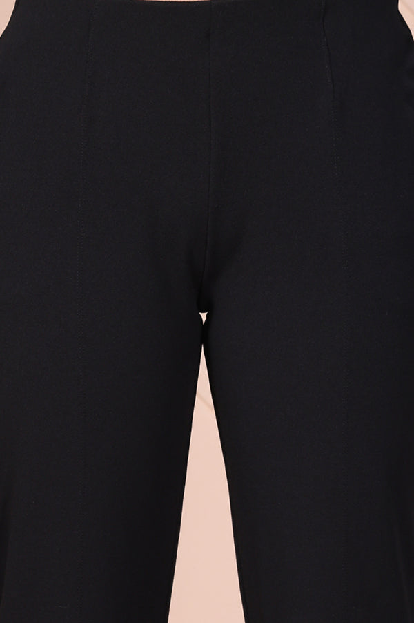 Elleven Women's Black Solid Wide-Leg Trouser