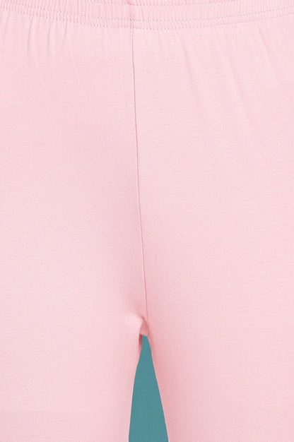 Light Pink Solid Cotton Blend Tights in Ankle Length