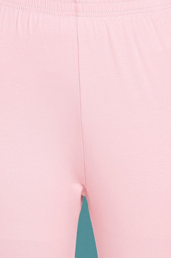 Light Pink Solid Cotton Blend Tights in Ankle Length