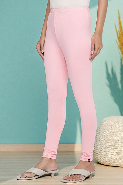 Light Pink Solid Cotton Blend Tights in Ankle Length