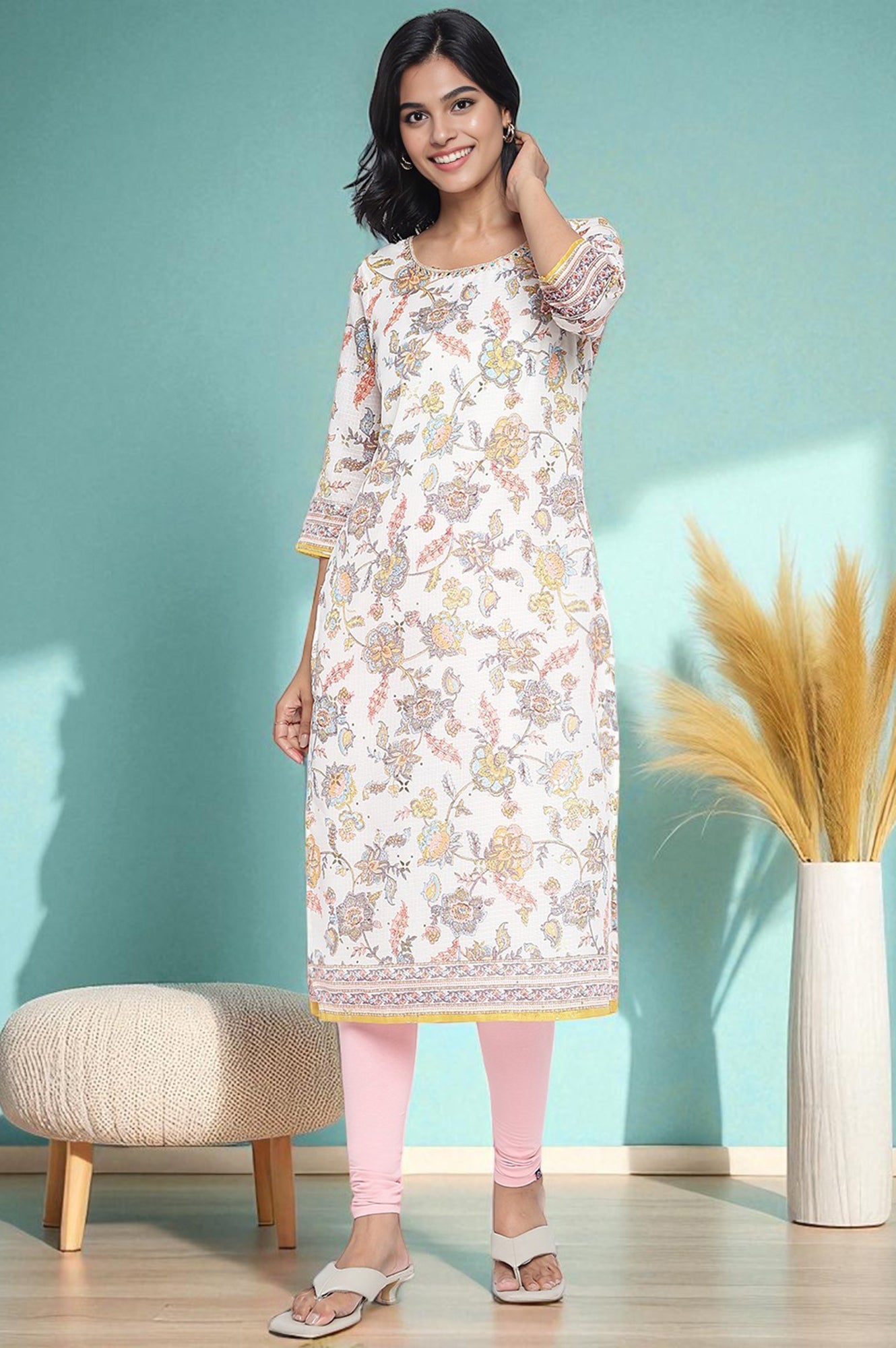 Light Pink Solid Cotton Blend Tights in Ankle Length