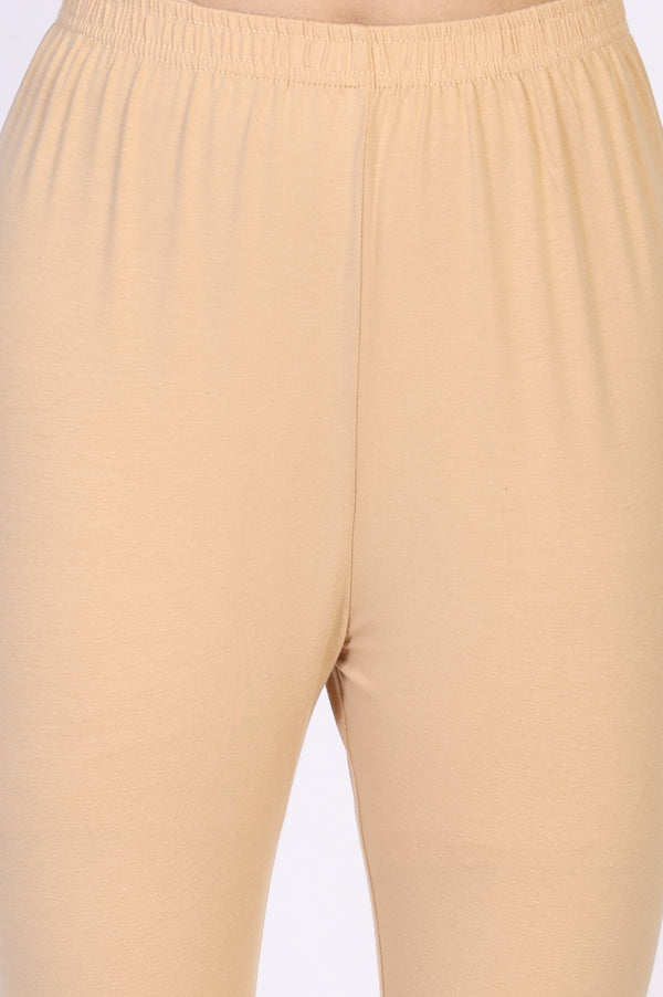 Elleven Women's Beige Solid Skinny Cotton Tights