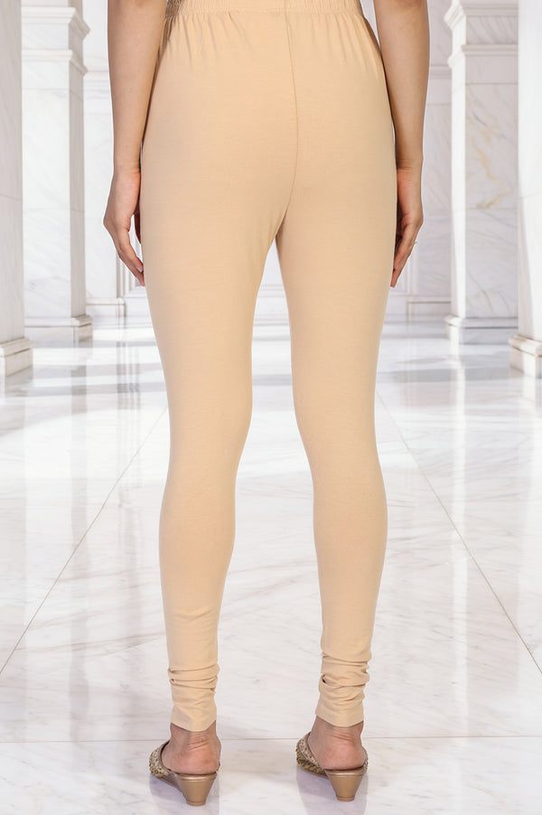 Elleven Women's Beige Solid Cotton Tight