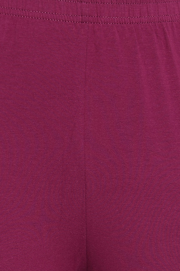 Purple Solid Cotton Blend Tights in Ankle Length