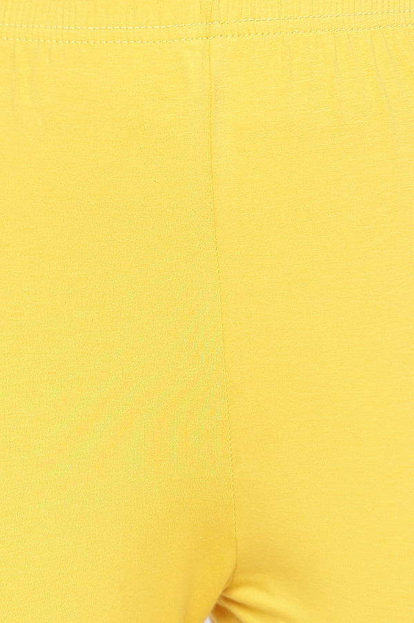 Yellow Solid Cotton Blend Tights in Ankle Length