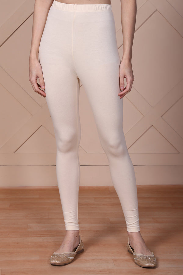 Elleven Women's Cream Solid Cotton Tight