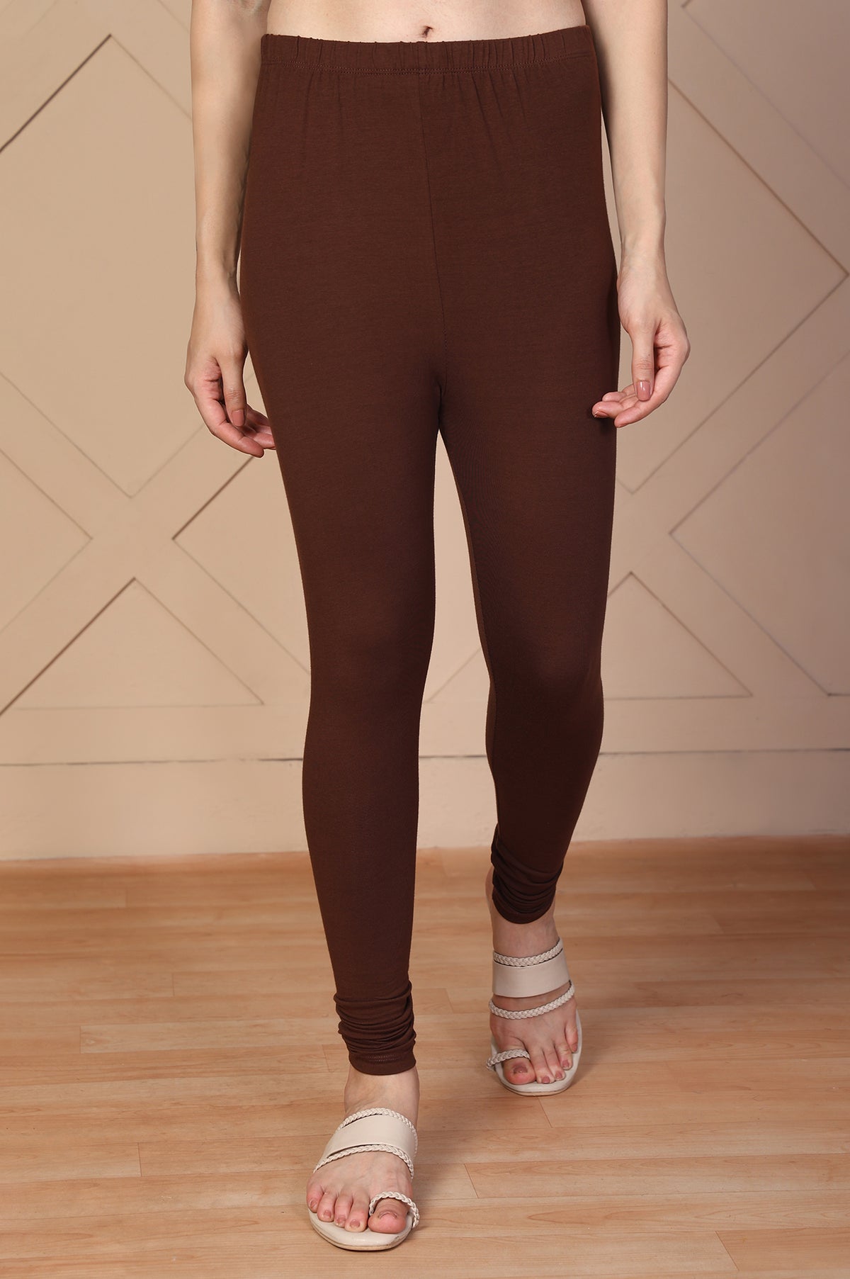 Elleven Women's Brown Solid Skinny Fit Cotton Tight - FS