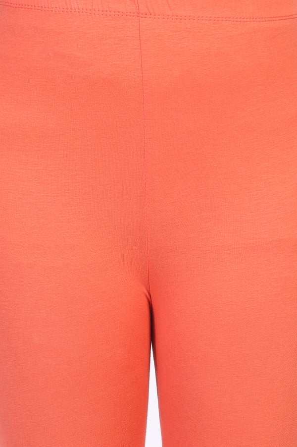 Elleven Women's Orange Solid Ankle Length Cotton Tight