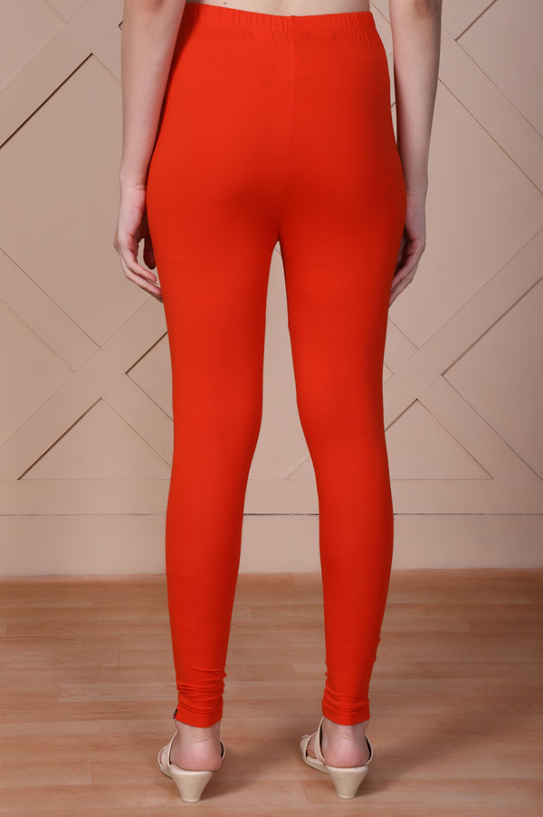 Elleven Women's Bright Red Solid Ankle-Length Cotton Tights