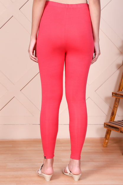 Pink Solid Ankle-Length Cotton Leggings