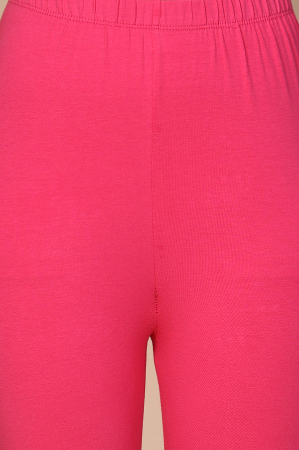 Elleven Women's Pink Solid Skinny Fit Cotton Tight