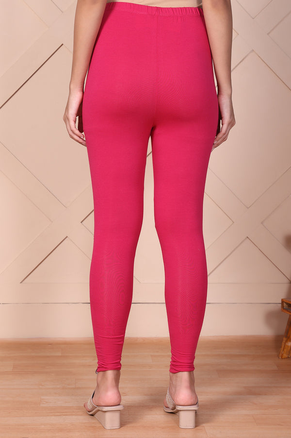 Pink Solid Ankle-Length Cotton Leggings
