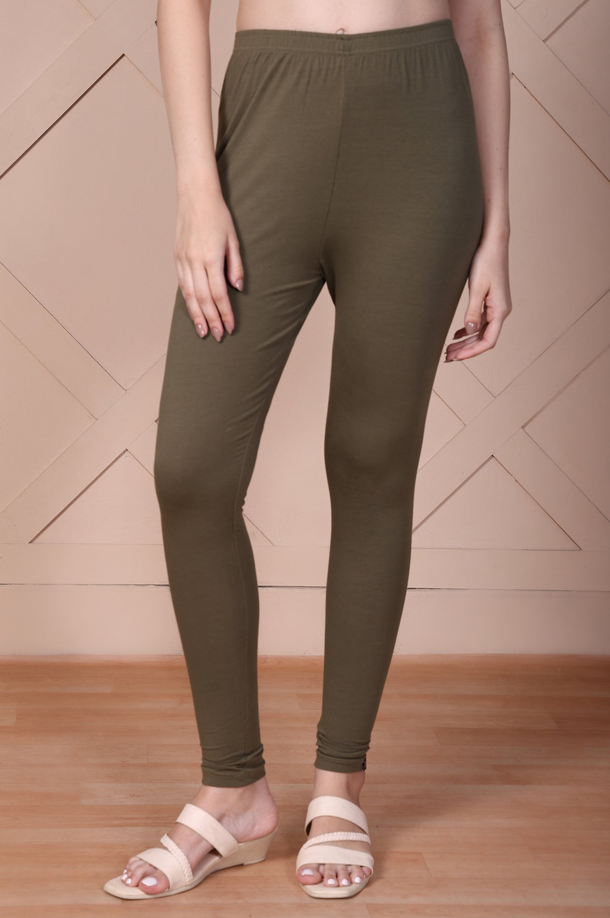 Elleven Women's Olive Green Skinny Fit Ankle Length Cotton Tights - FS