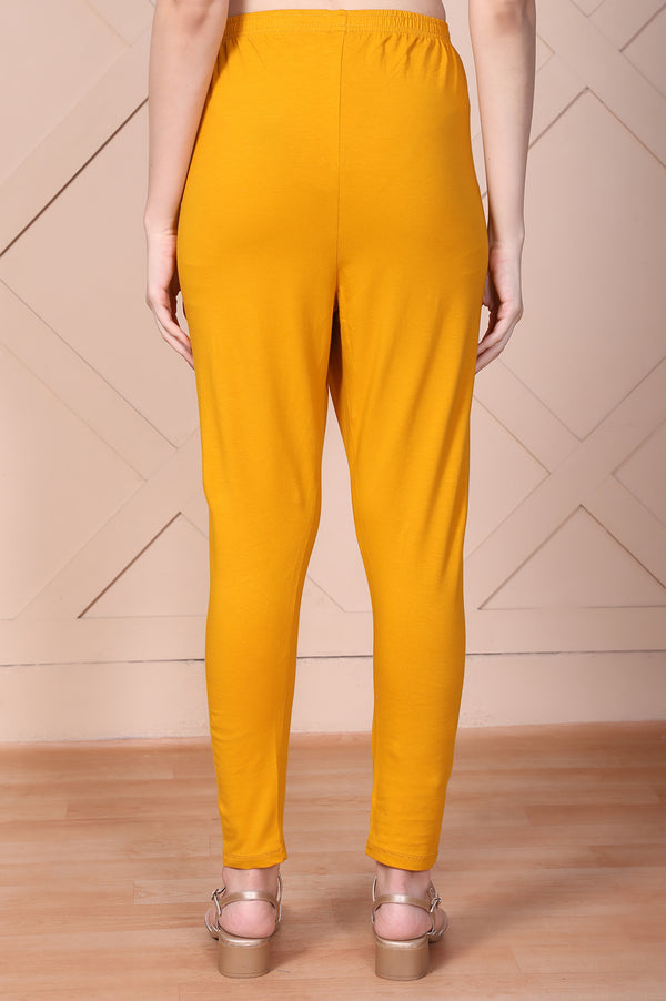 Elleven Women's Mustard Solid High-Waisted Cotton Tights