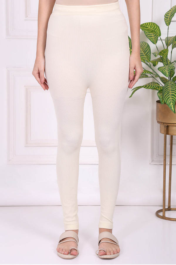 Elleven Women's Off-White Textured Skinny Fit Tights