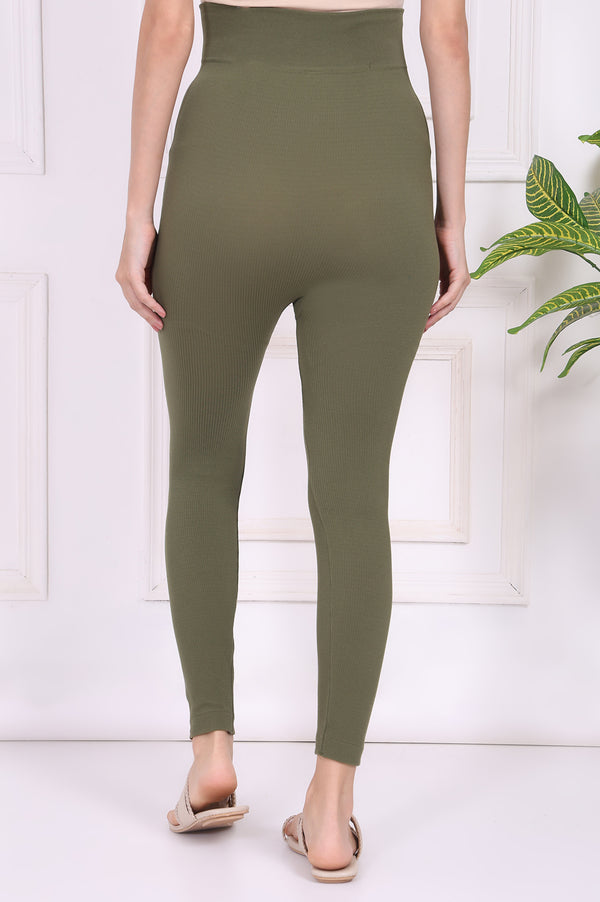 Elleven Women's Green Textured Skinny Fit Tights