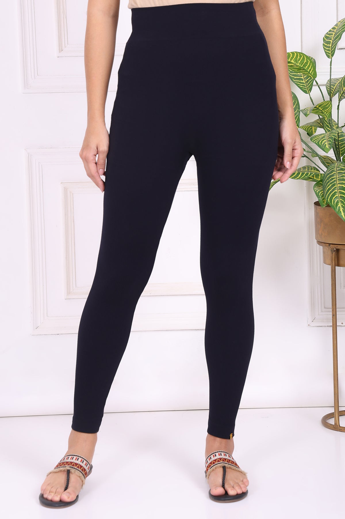 Elleven Women's Navy Blue Textured Skinny Fit Tights - S/M