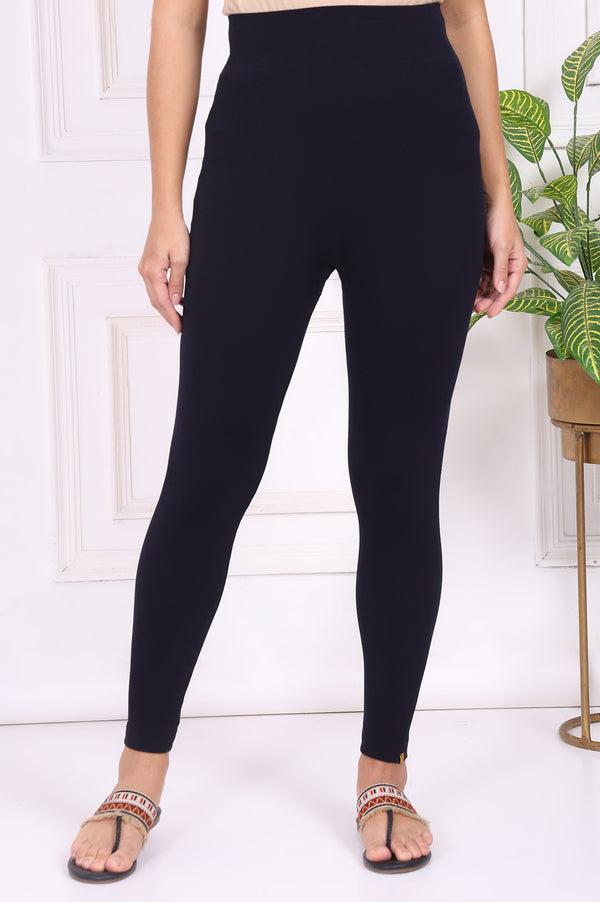 Elleven Women's Navy Blue Textured Skinny Fit Tights